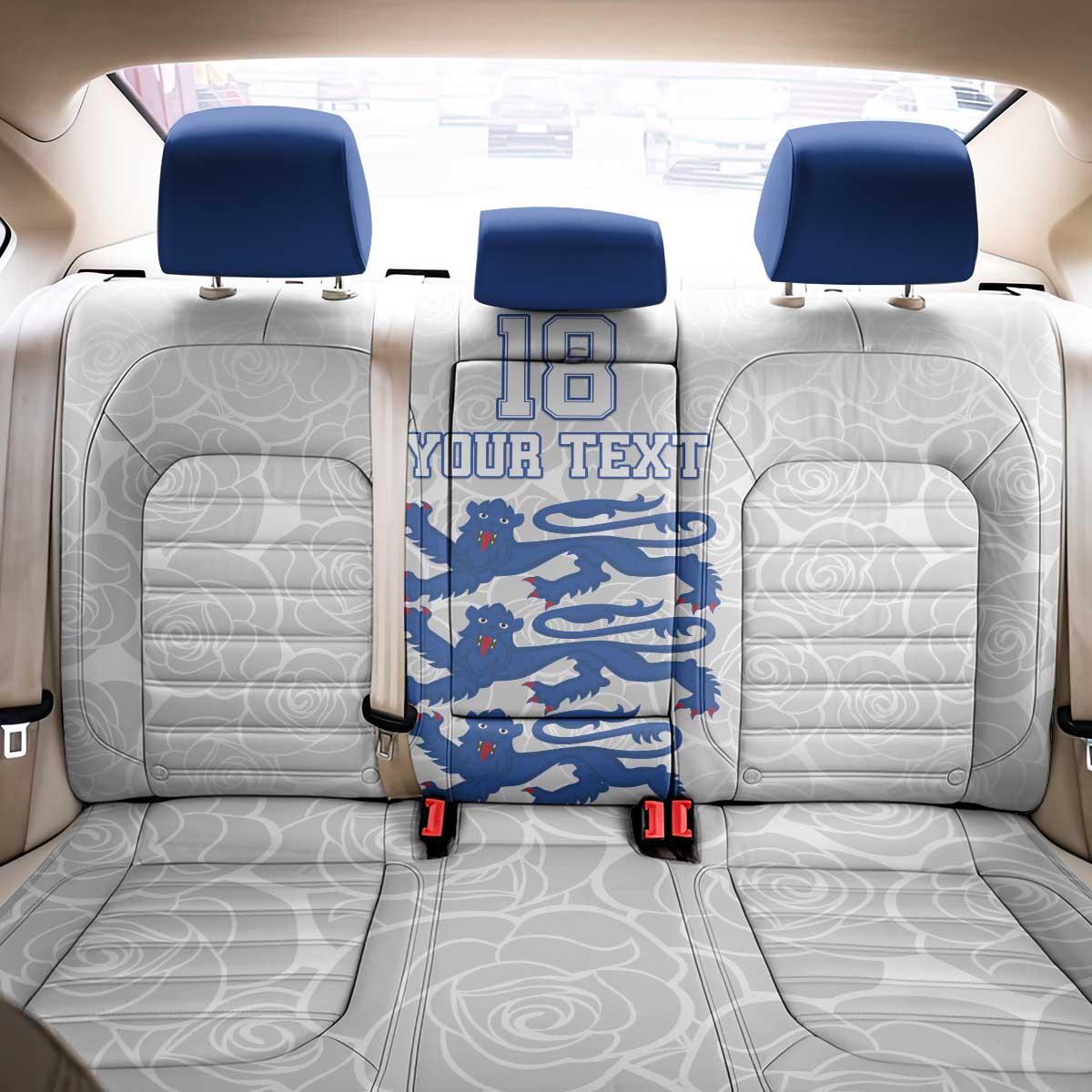 Custom England Fooball Back Car Seat Cover The Three Lions Blue Version