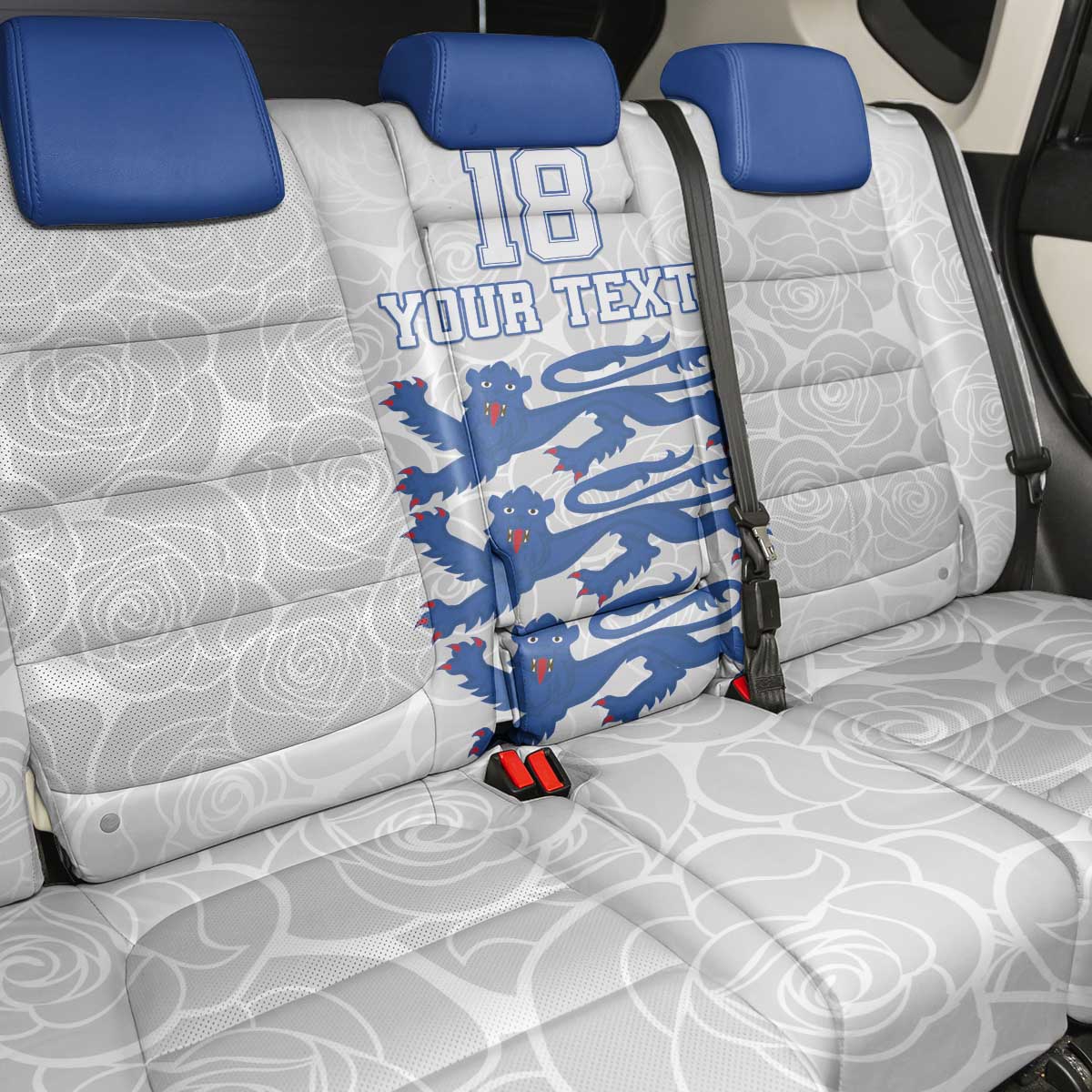 Custom England Fooball Back Car Seat Cover The Three Lions Blue Version