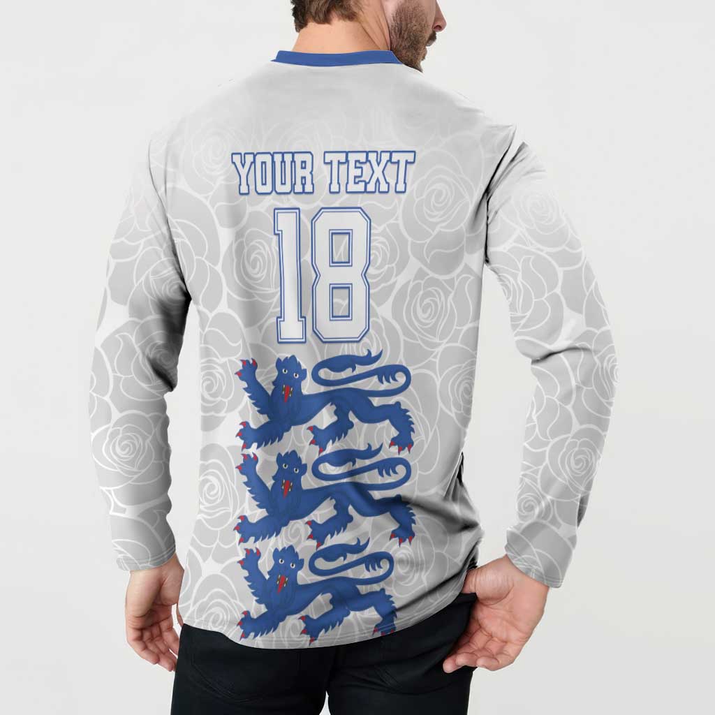 Custom England Fooball Button Sweatshirt The Three Lions Blue Version