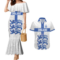 Custom England Fooball Couples Matching Mermaid Dress and Hawaiian Shirt The Three Lions Blue Version