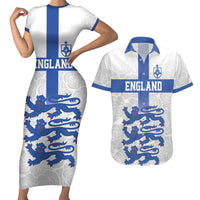 Custom England Fooball Couples Matching Short Sleeve Bodycon Dress and Hawaiian Shirt The Three Lions Blue Version