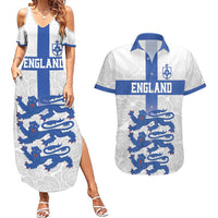 Custom England Fooball Couples Matching Summer Maxi Dress and Hawaiian Shirt The Three Lions Blue Version
