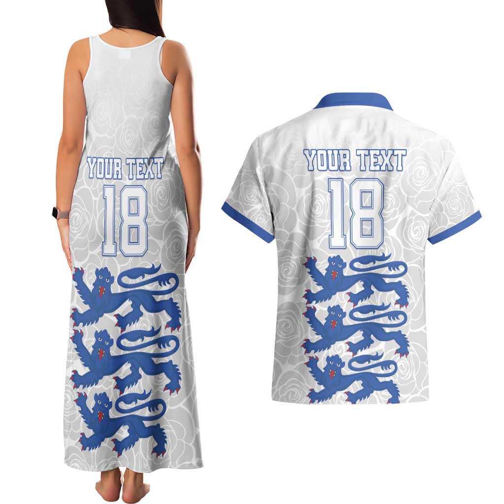 Custom England Fooball Couples Matching Tank Maxi Dress and Hawaiian Shirt The Three Lions Blue Version