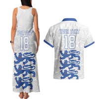 Custom England Fooball Couples Matching Tank Maxi Dress and Hawaiian Shirt The Three Lions Blue Version