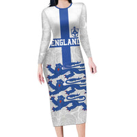 Custom England Fooball Family Matching Long Sleeve Bodycon Dress and Hawaiian Shirt The Three Lions Blue Version