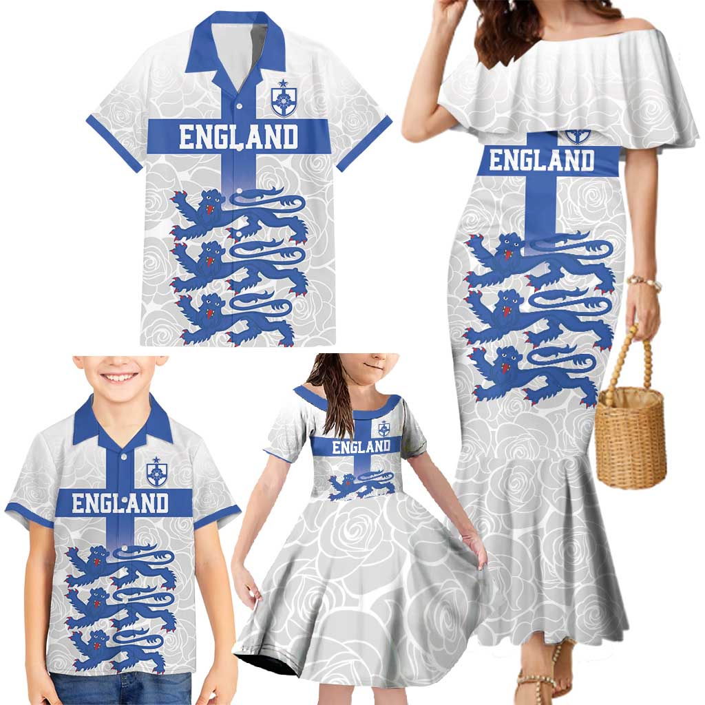 Custom England Fooball Family Matching Mermaid Dress and Hawaiian Shirt The Three Lions Blue Version