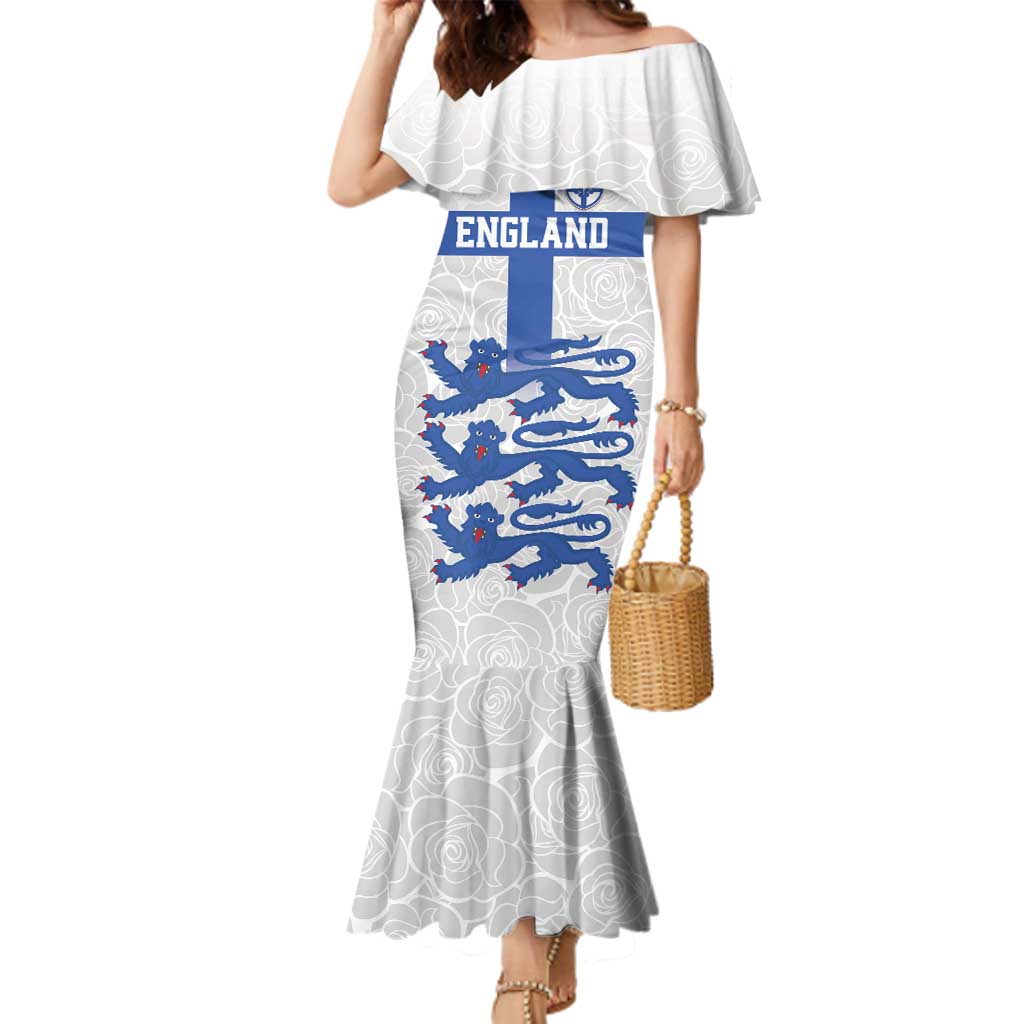 Custom England Fooball Family Matching Mermaid Dress and Hawaiian Shirt The Three Lions Blue Version