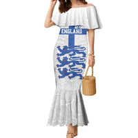 Custom England Fooball Family Matching Mermaid Dress and Hawaiian Shirt The Three Lions Blue Version