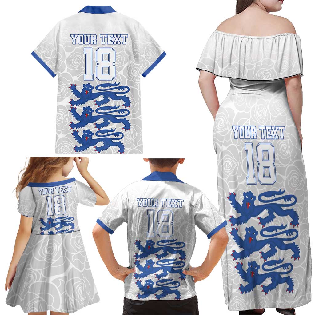 Custom England Fooball Family Matching Off Shoulder Maxi Dress and Hawaiian Shirt The Three Lions Blue Version