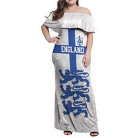 Custom England Fooball Family Matching Off Shoulder Maxi Dress and Hawaiian Shirt The Three Lions Blue Version