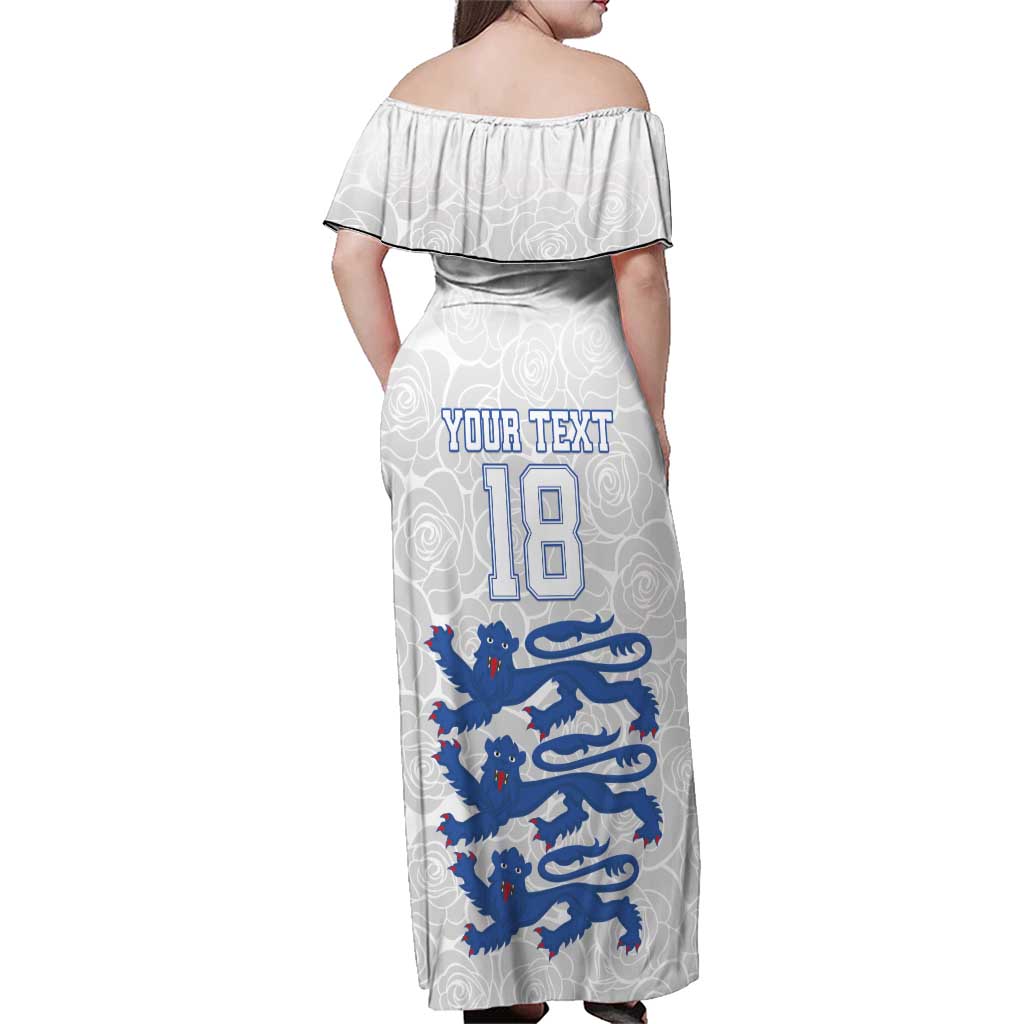 Custom England Fooball Family Matching Off Shoulder Maxi Dress and Hawaiian Shirt The Three Lions Blue Version