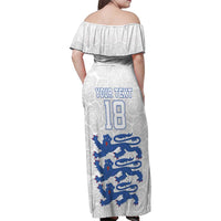 Custom England Fooball Family Matching Off Shoulder Maxi Dress and Hawaiian Shirt The Three Lions Blue Version