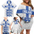 Custom England Fooball Family Matching Off Shoulder Short Dress and Hawaiian Shirt The Three Lions Blue Version