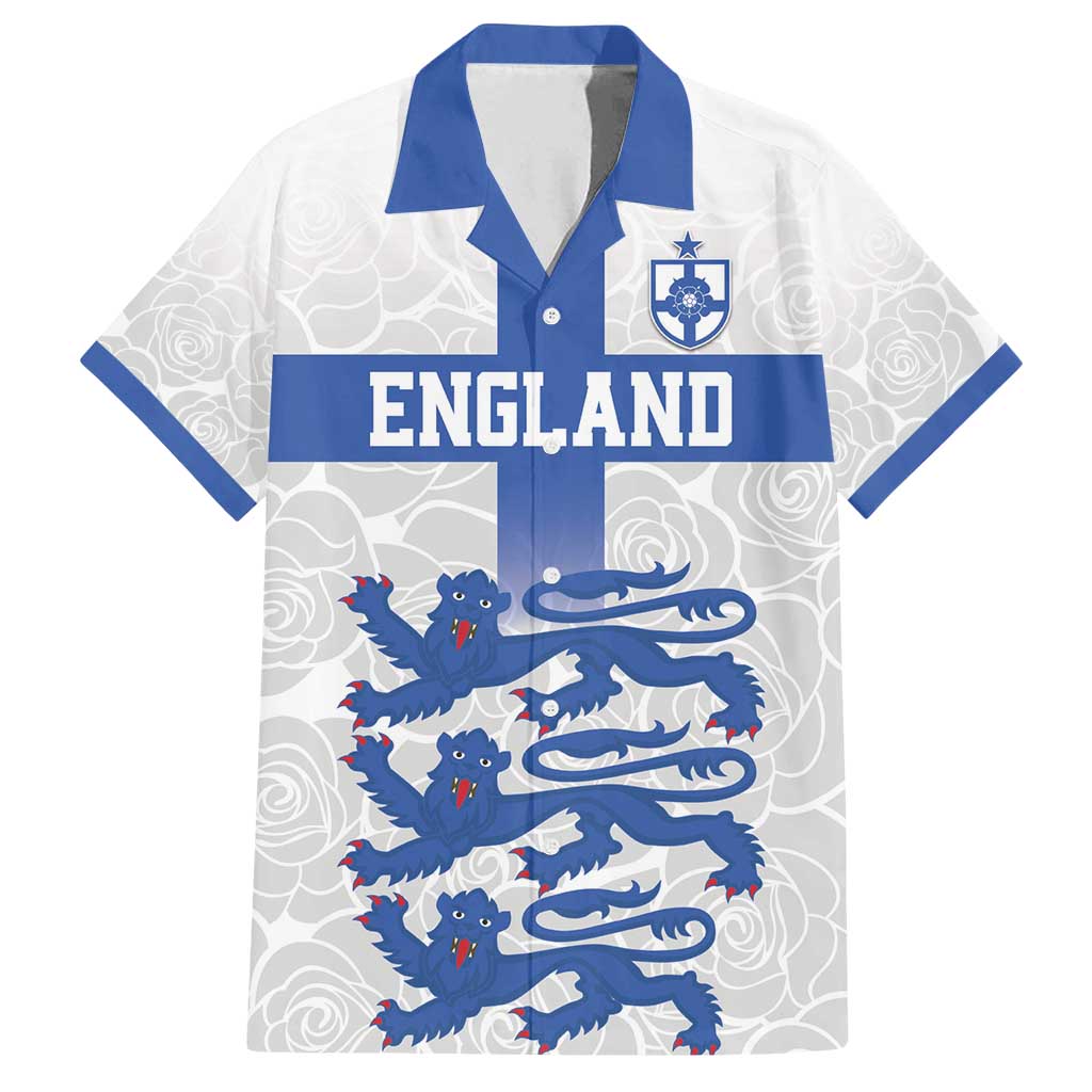 Custom England Fooball Family Matching Off Shoulder Short Dress and Hawaiian Shirt The Three Lions Blue Version
