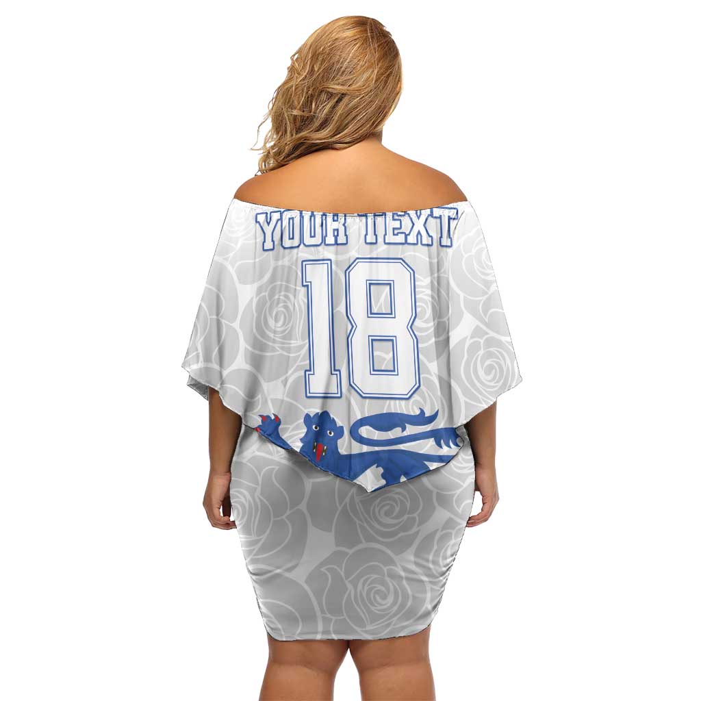 Custom England Fooball Family Matching Off Shoulder Short Dress and Hawaiian Shirt The Three Lions Blue Version