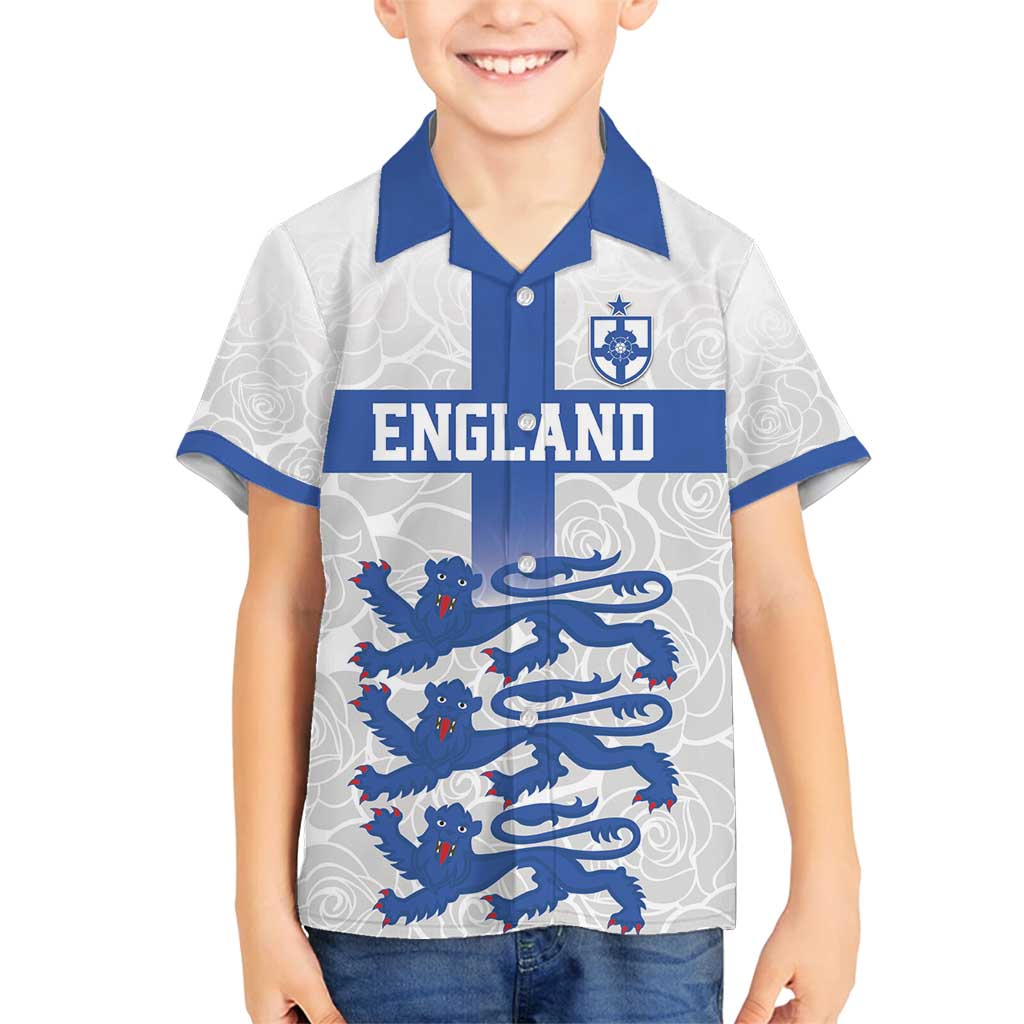 Custom England Fooball Family Matching Off Shoulder Short Dress and Hawaiian Shirt The Three Lions Blue Version