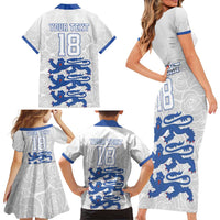 Custom England Fooball Family Matching Short Sleeve Bodycon Dress and Hawaiian Shirt The Three Lions Blue Version