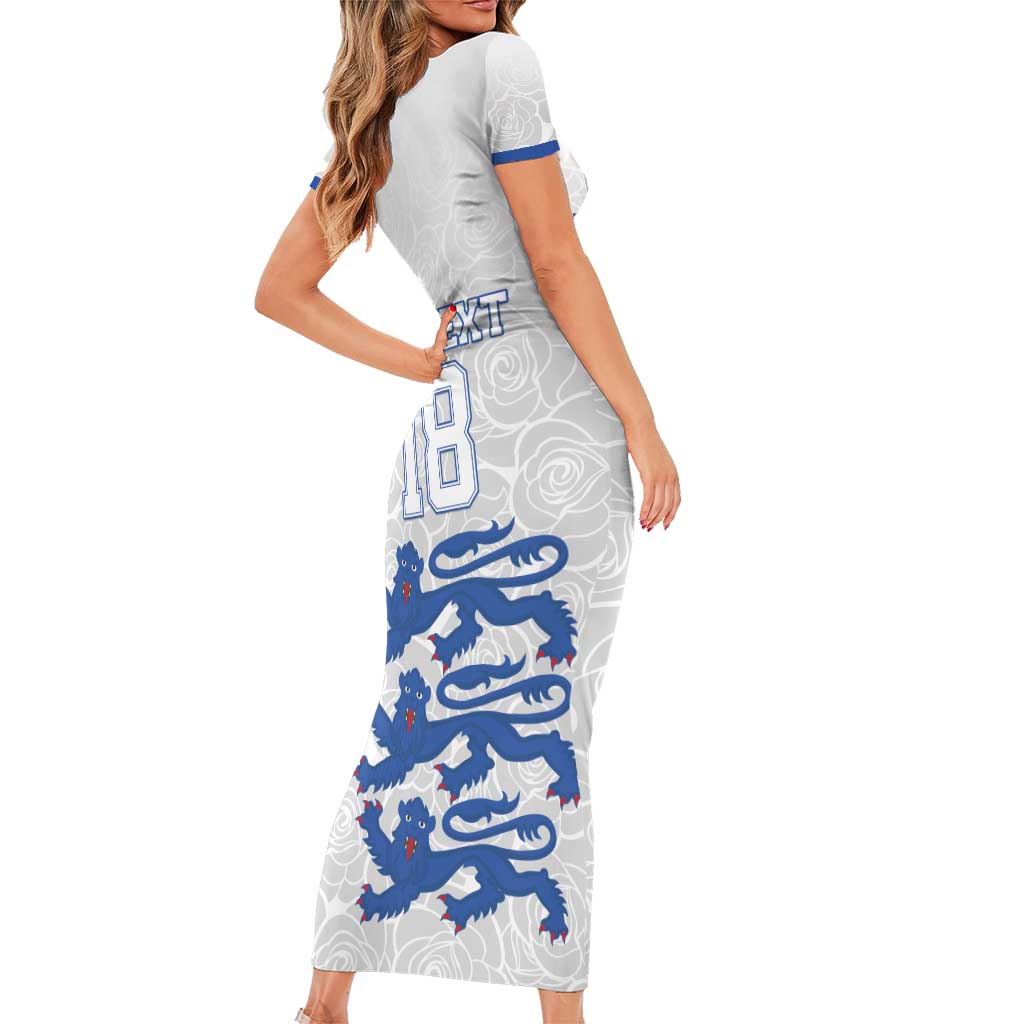 Custom England Fooball Family Matching Short Sleeve Bodycon Dress and Hawaiian Shirt The Three Lions Blue Version