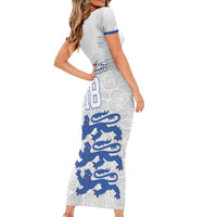 Custom England Fooball Family Matching Short Sleeve Bodycon Dress and Hawaiian Shirt The Three Lions Blue Version