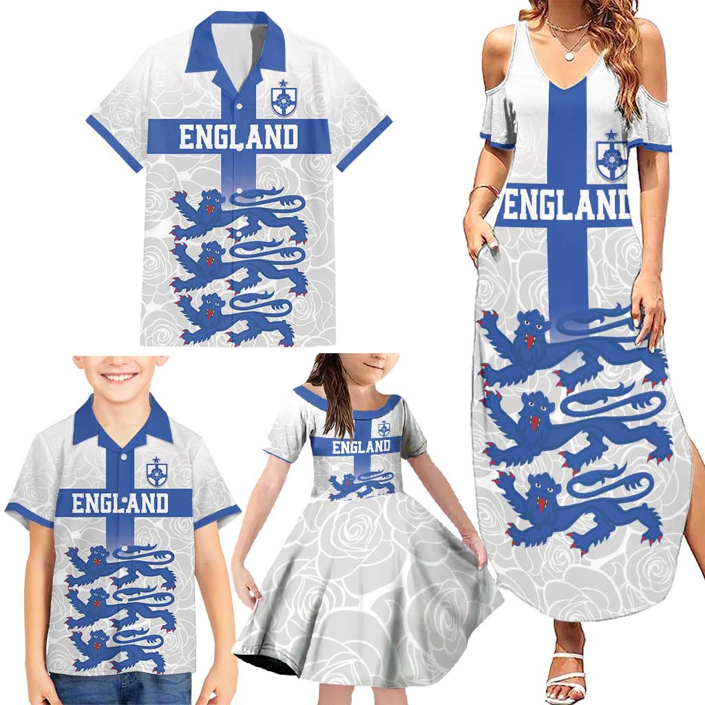 Custom England Fooball Family Matching Summer Maxi Dress and Hawaiian Shirt The Three Lions Blue Version