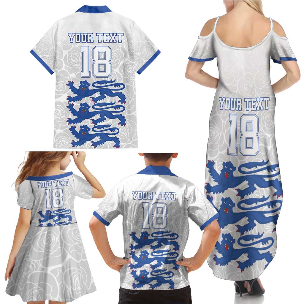Custom England Fooball Family Matching Summer Maxi Dress and Hawaiian Shirt The Three Lions Blue Version