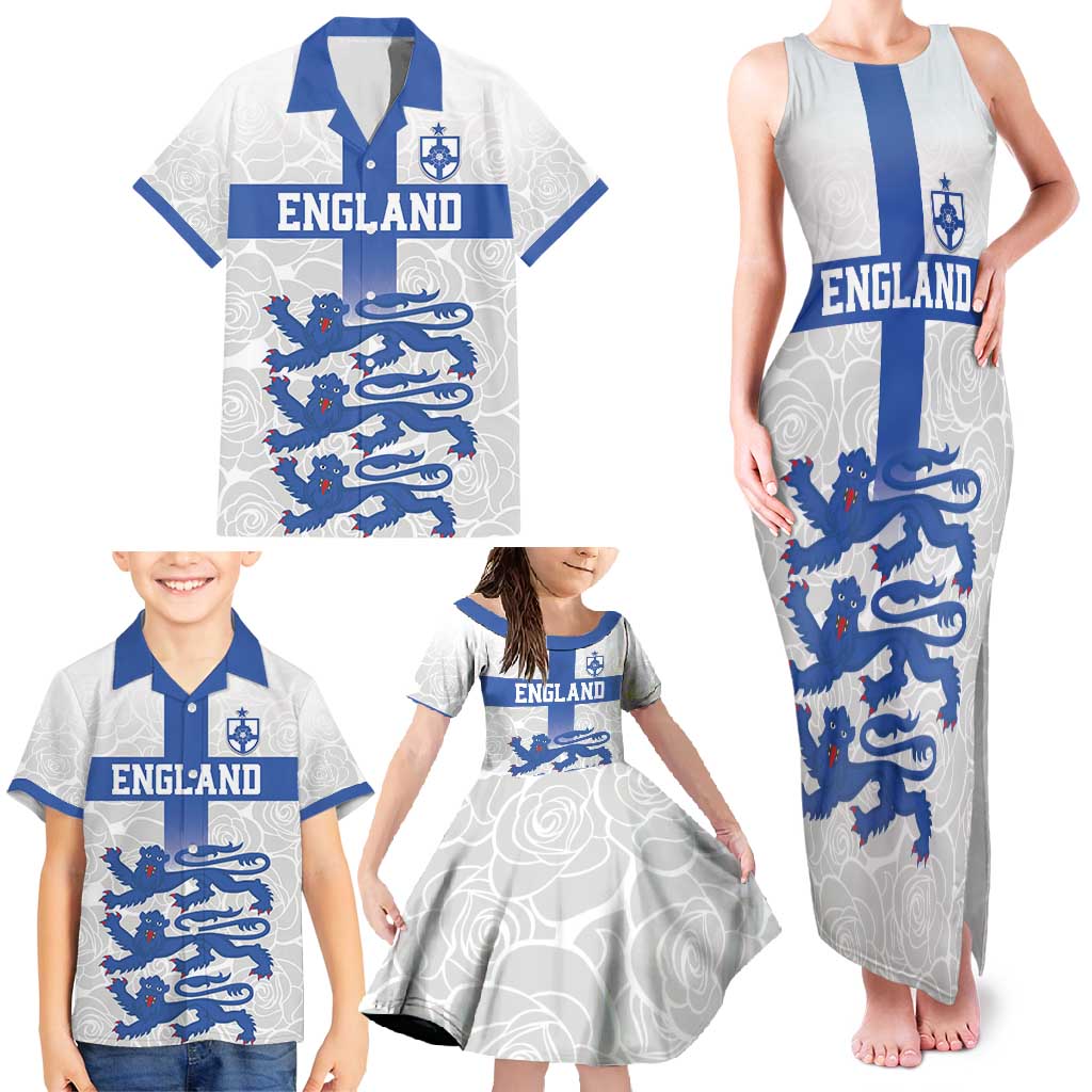 Custom England Fooball Family Matching Tank Maxi Dress and Hawaiian Shirt The Three Lions Blue Version