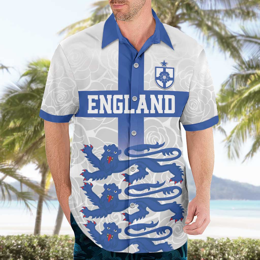 Custom England Fooball Hawaiian Shirt The Three Lions Blue Version