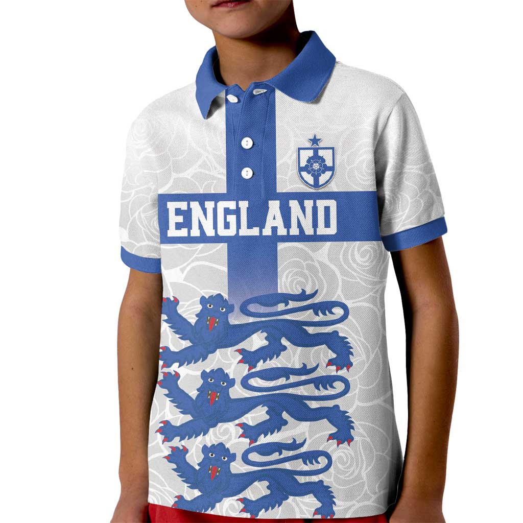 Custom England Fooball Kid Polo Shirt The Three Lions Blue Version