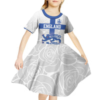 Custom England Fooball Kid Short Sleeve Dress The Three Lions Blue Version