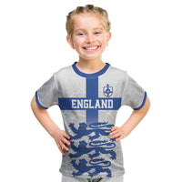 Custom England Fooball Kid T Shirt The Three Lions Blue Version