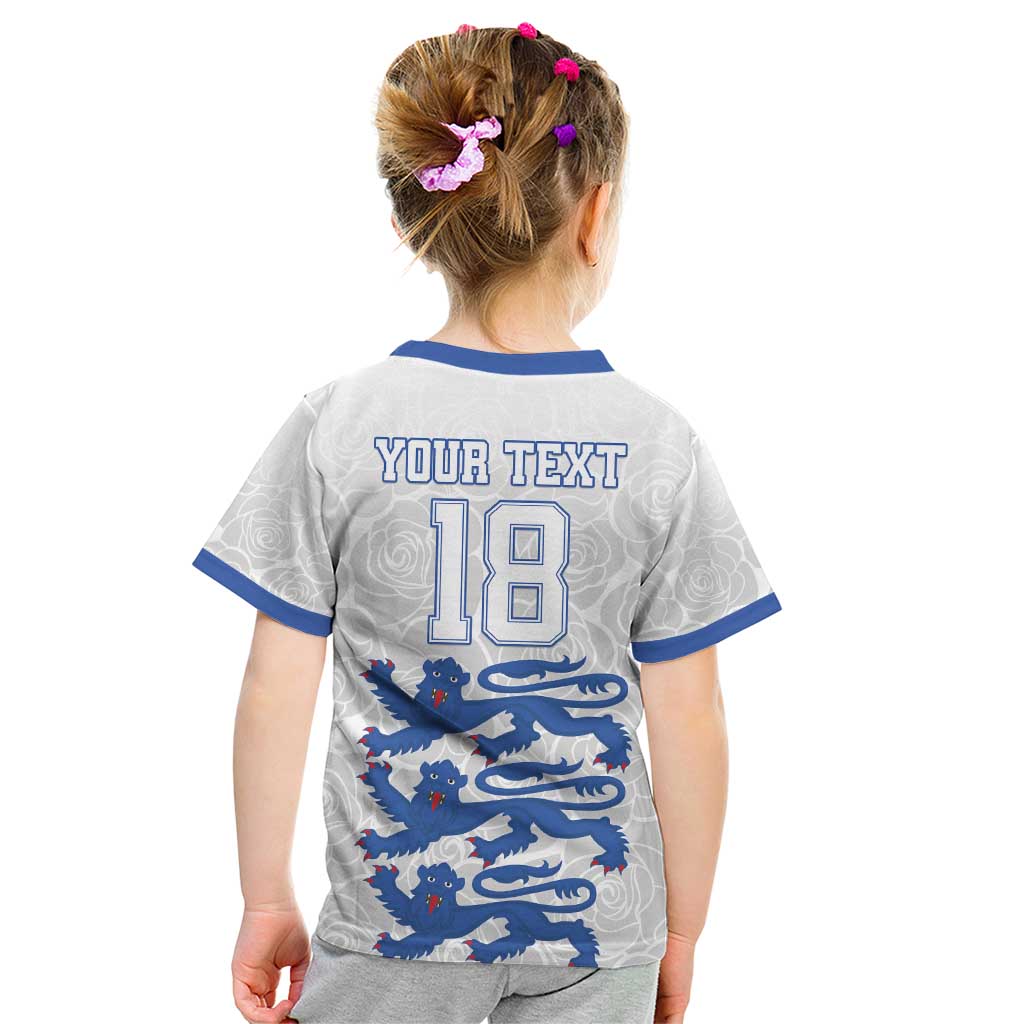 Custom England Fooball Kid T Shirt The Three Lions Blue Version