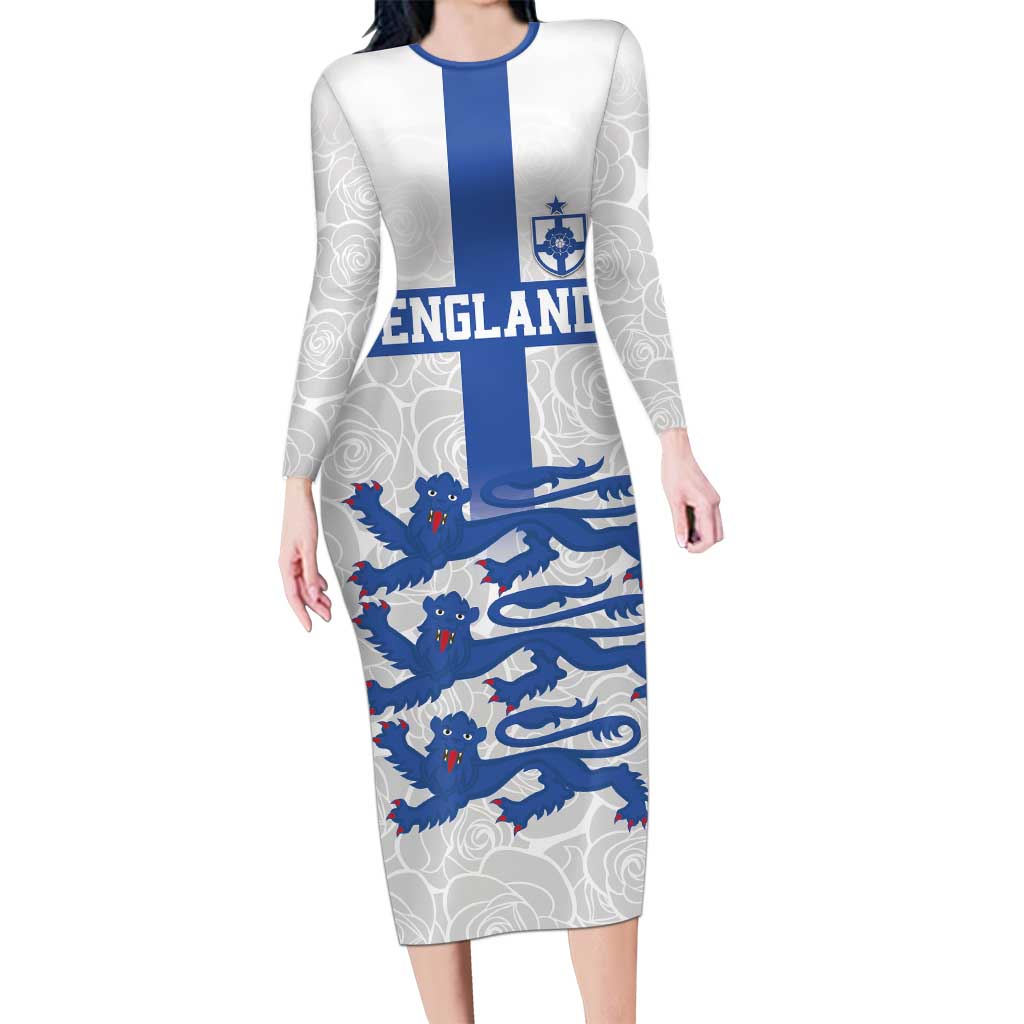 Custom England Fooball Long Sleeve Bodycon Dress The Three Lions Blue Version