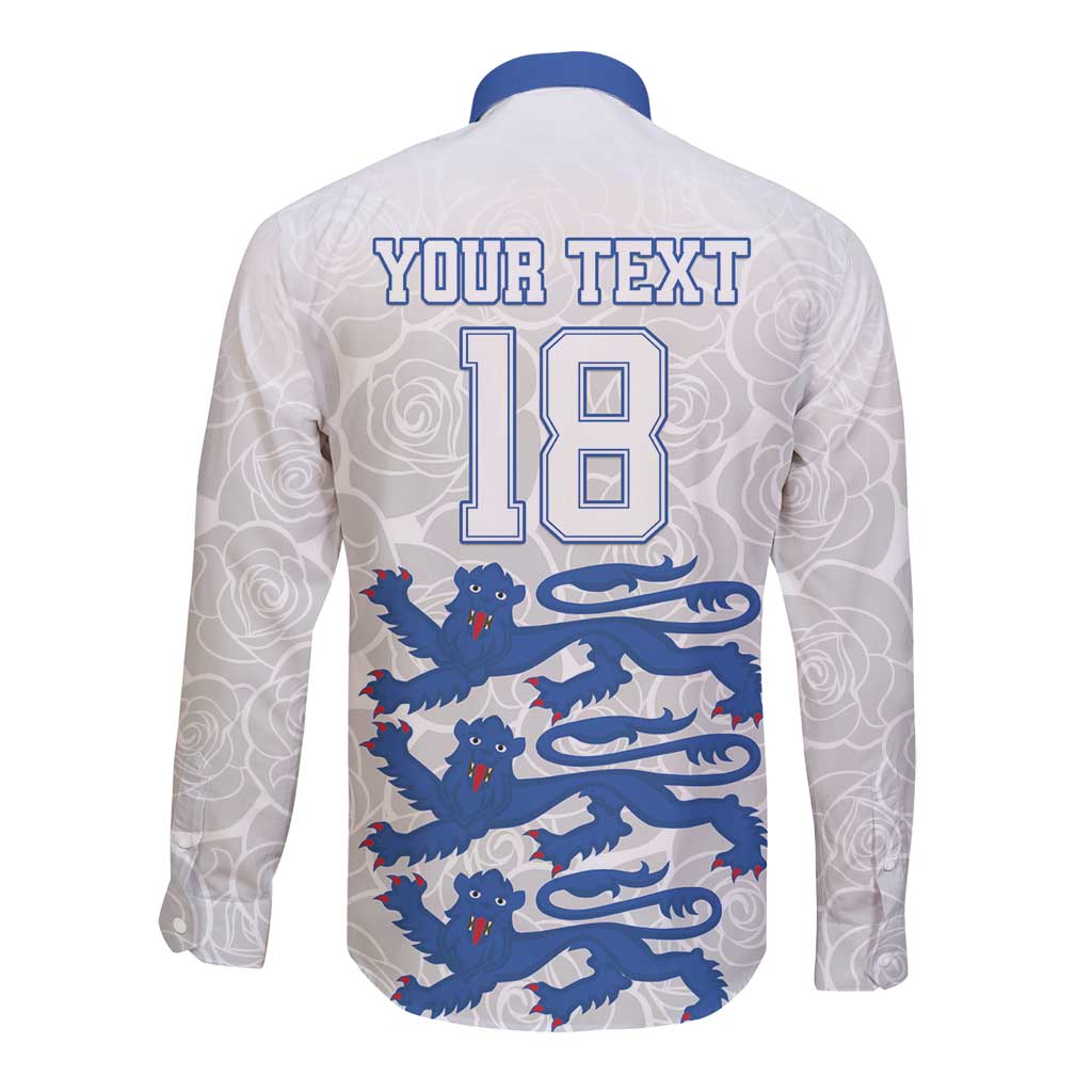 Custom England Fooball Long Sleeve Button Shirt The Three Lions Blue Version