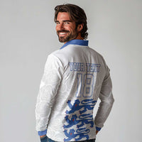 Custom England Fooball Long Sleeve Polo Shirt The Three Lions Blue Version