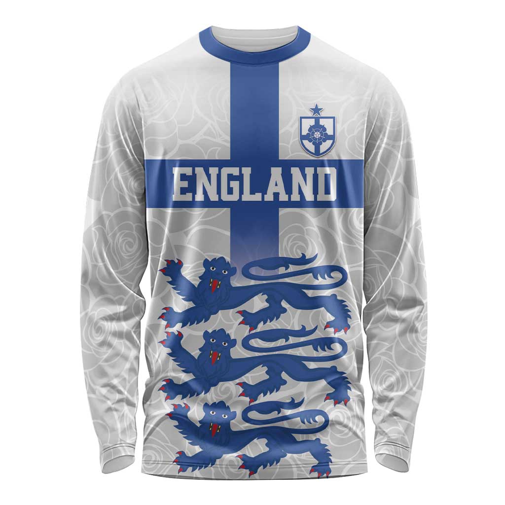 Custom England Fooball Long Sleeve Shirt The Three Lions Blue Version