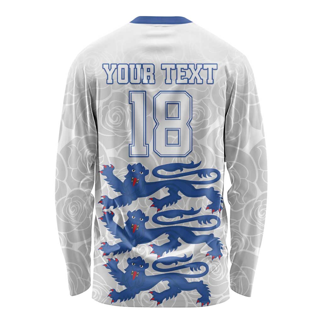 Custom England Fooball Long Sleeve Shirt The Three Lions Blue Version