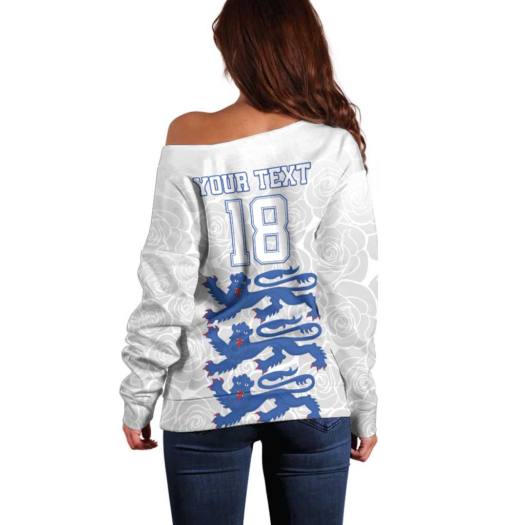 Custom England Fooball Off Shoulder Sweater The Three Lions Blue Version