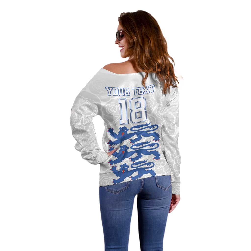 Custom England Fooball Off Shoulder Sweater The Three Lions Blue Version