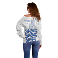 Custom England Fooball Off Shoulder Sweater The Three Lions Blue Version