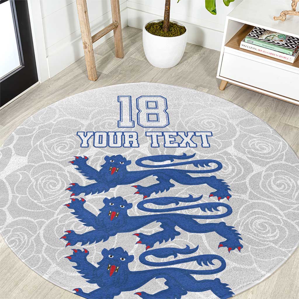 Custom England Fooball Round Carpet The Three Lions Blue Version