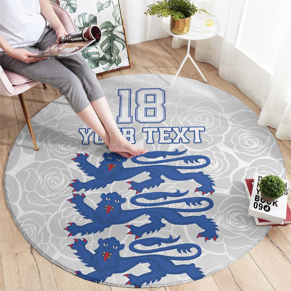 Custom England Fooball Round Carpet The Three Lions Blue Version