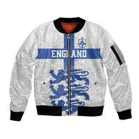 Custom England Fooball Sleeve Zip Bomber Jacket The Three Lions Blue Version