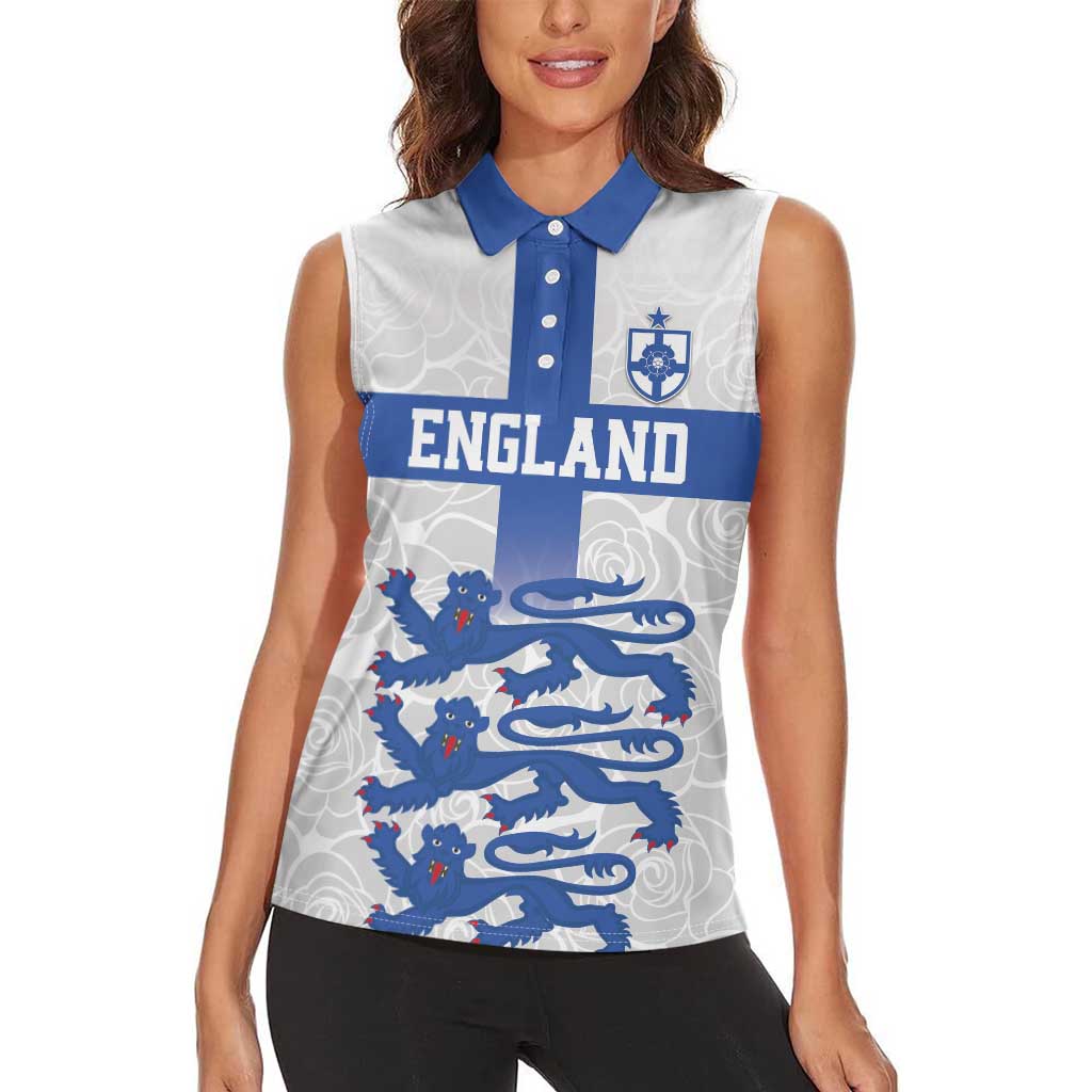 Custom England Fooball Women Sleeveless Polo Shirt The Three Lions Blue Version
