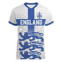 Custom England Fooball Women V-Neck T-Shirt The Three Lions Blue Version