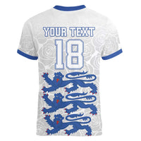 Custom England Fooball Women V-Neck T-Shirt The Three Lions Blue Version