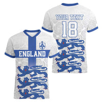 Custom England Fooball Women V-Neck T-Shirt The Three Lions Blue Version