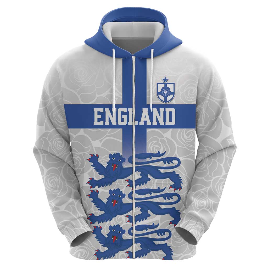 Custom England Fooball Zip Hoodie The Three Lions Blue Version