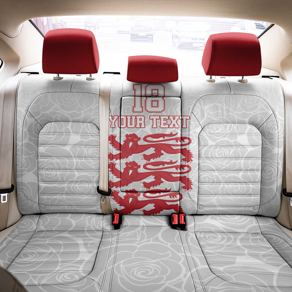 Custom England Fooball Back Car Seat Cover The Three Lions Red Version