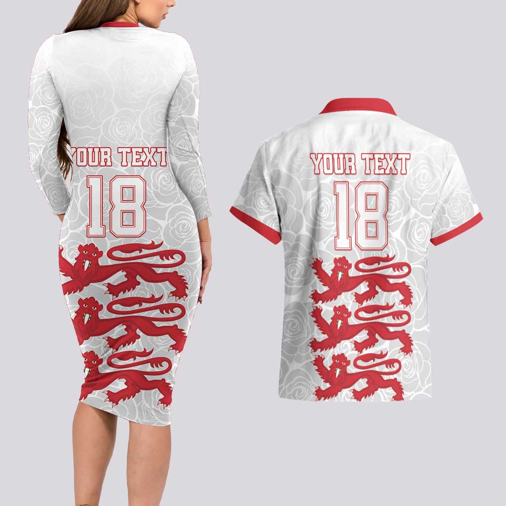 Custom England Fooball Couples Matching Long Sleeve Bodycon Dress and Hawaiian Shirt The Three Lions Red Version