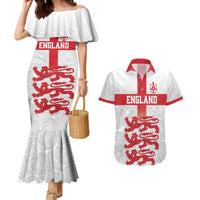 Custom England Fooball Couples Matching Mermaid Dress and Hawaiian Shirt The Three Lions Red Version